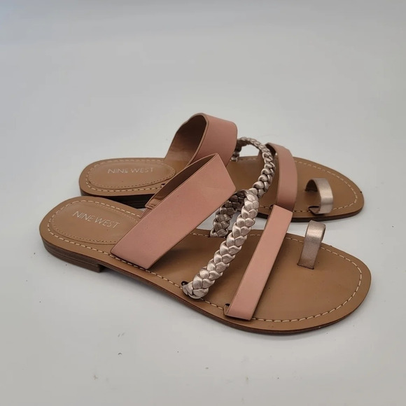 Nine West Womens Hollah Flat Sandals, PINKOVERFL Nude Gold 8.5 - Picture 8 of 8